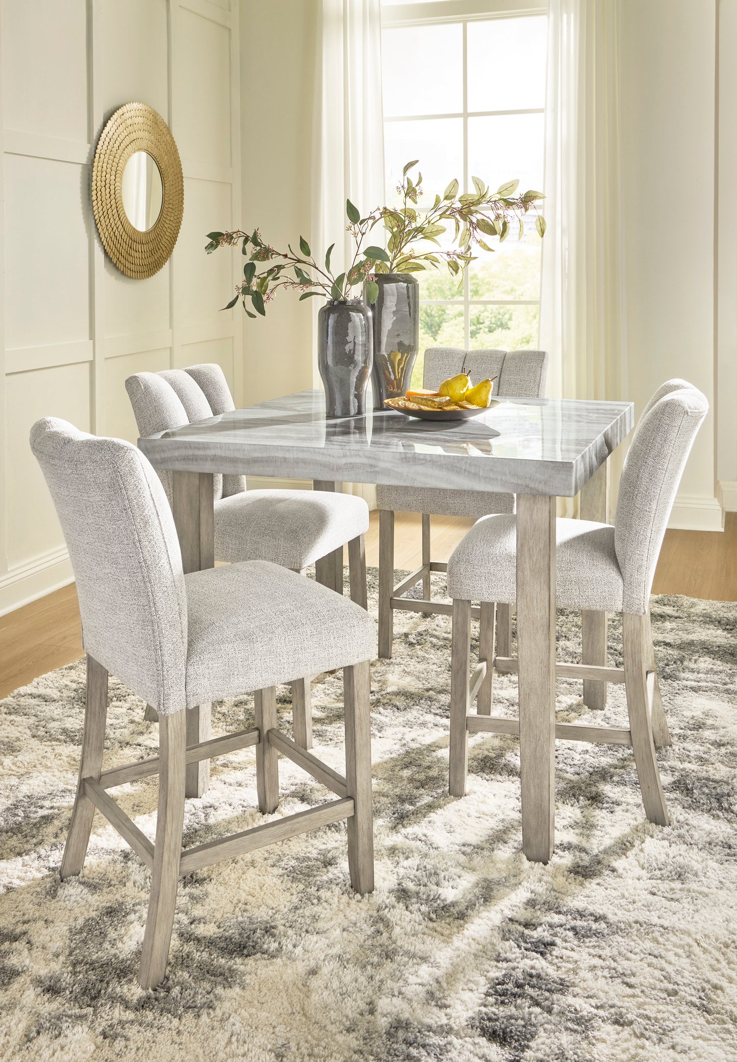 Karmenton Counter Height Dining Table & 4 Barstools;Bisque