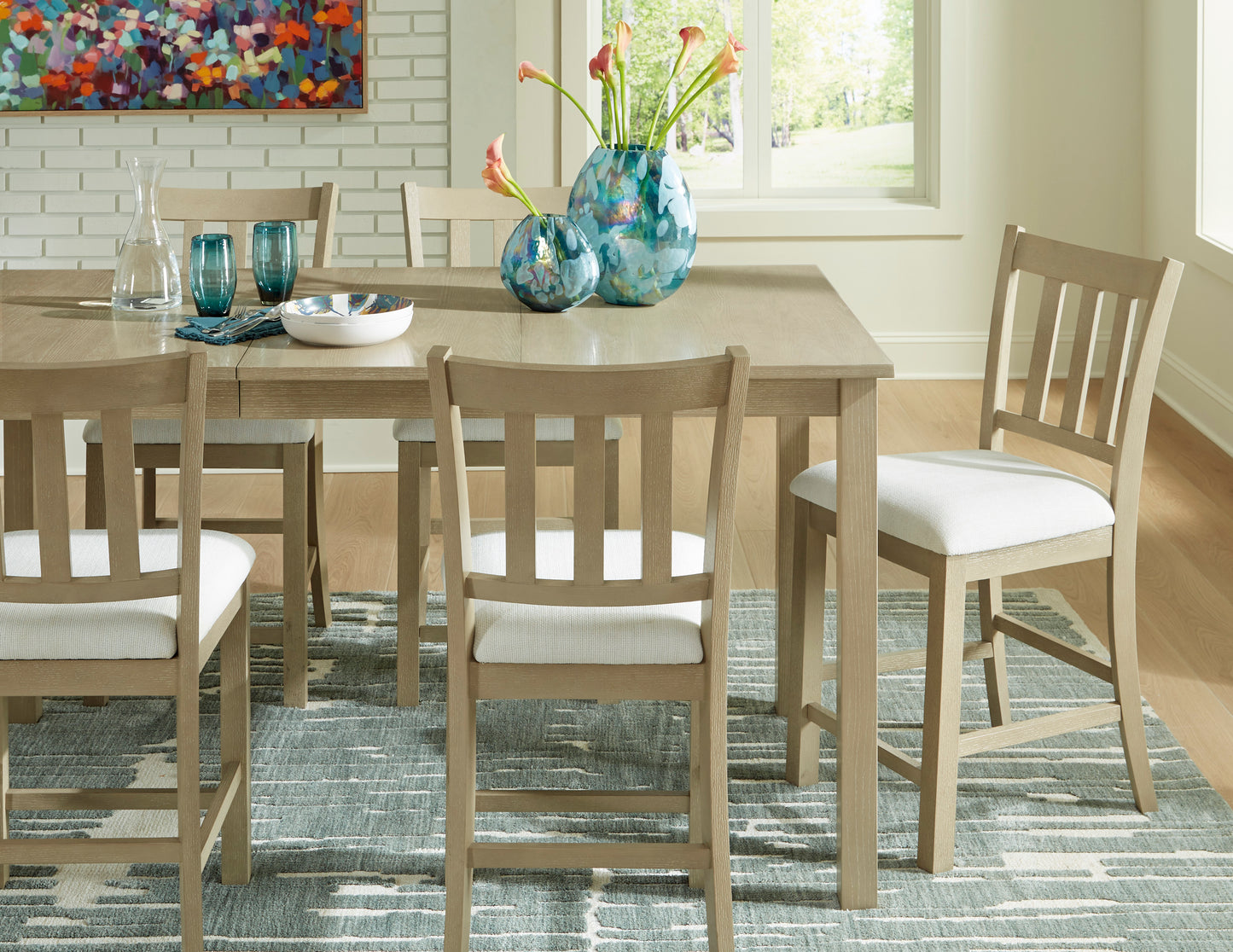 Calmoro Counter Height Dining Table and 6 Barstools;Gray