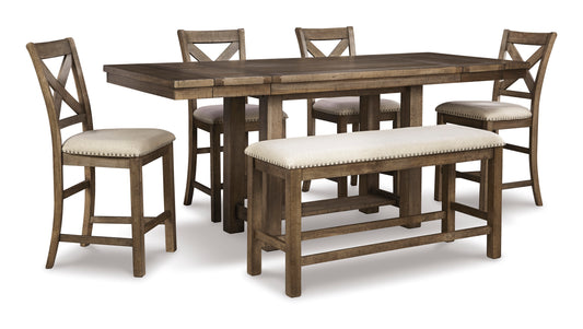 Moriville Counter Height Dining Table with 4 Barstools and Bench - Ashley Furniture - Brunei