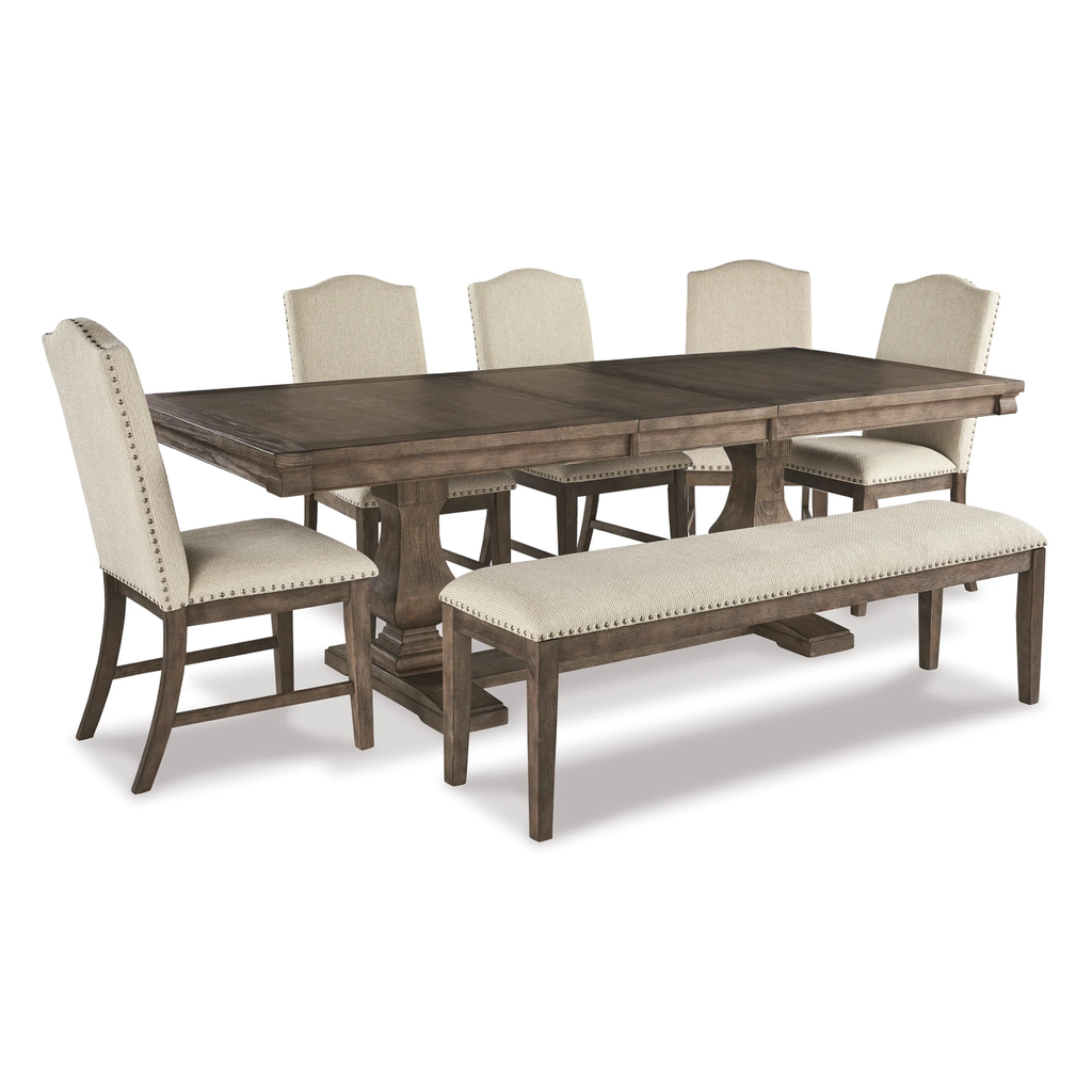 Johnelle Dining Table with 5 Chairs and Bench