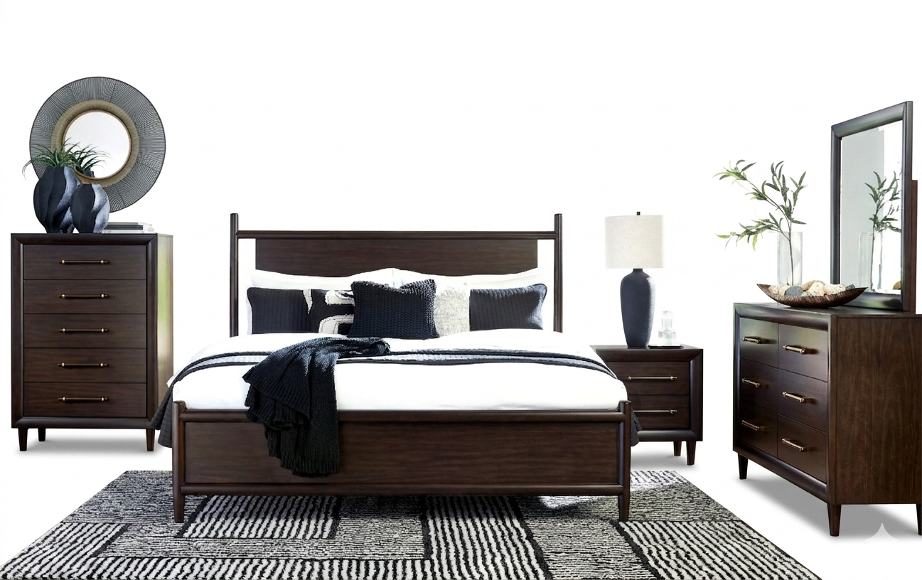 Dantenton King Panel Bedroom Set;Merlot