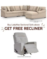 LadyMae 5-Piece Sectional with Chaise;Twill + Free Valeview Rocker Recliner;Stone
