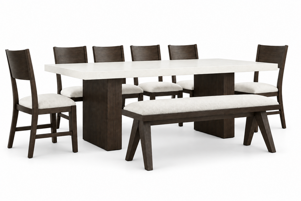 Westonfort Dining Room Set With 6 Chairs & One Bench; Espresso