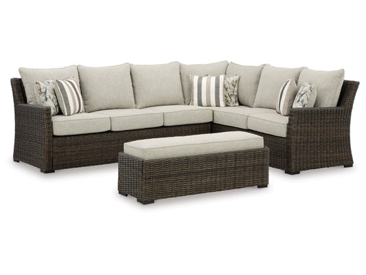 Brook Ranch Outdoor Sofa Sectional/Bench with Cushion (Set of 3)