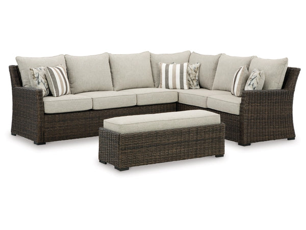 Brook Ranch Outdoor Sofa Sectional/Bench with Cushion (Set of 3)
