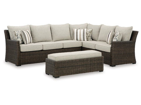 Brook Ranch Outdoor Sofa Sectional/Bench with Cushion (Set of 3)