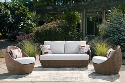 Cardiff Beach Outdoor Loveseat/2 Swivel Chairs (Set of 3)