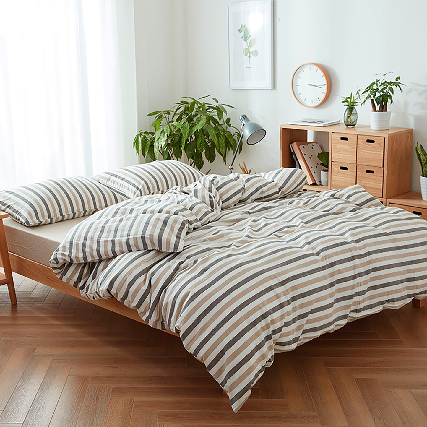 Duvet Set King Duvet Cover Set;Light Gray/White
