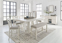 Robbinsdale Dining Set with Bench And Six Chairs; Antique White