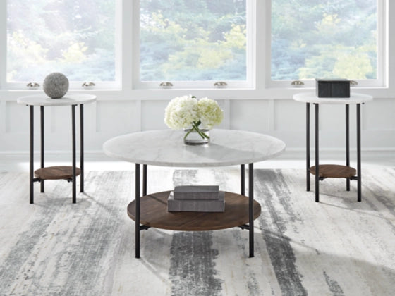 Wrenwich Occasional Table Set; Brown/Black/White