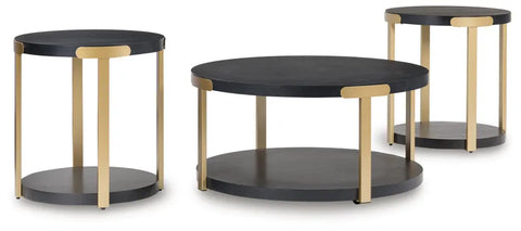 Shylore Occasional Table Set;Black/Brass Finish
