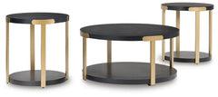 Shylore Occasional Table Set;Black/Brass Finish
