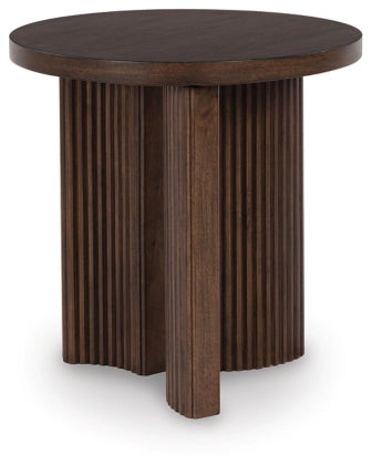 Korestone Round End Table; Dark Brown