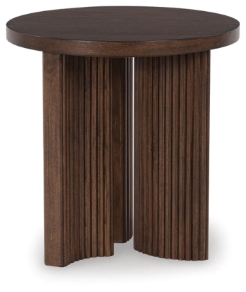 Korestone Round End Table; Dark Brown