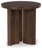 Korestone Round End Table; Dark Brown