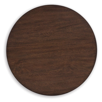 Korestone Round End Table; Dark Brown