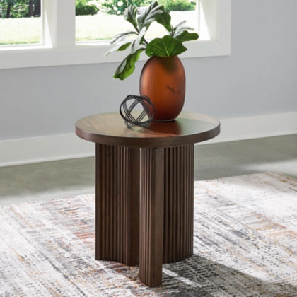 Korestone Round End Table; Dark Brown