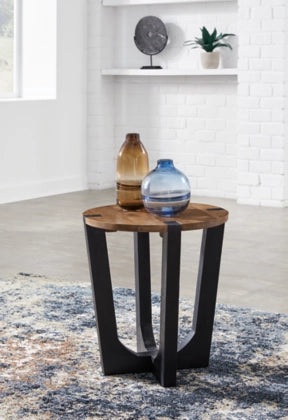 Hanneforth Round End Table;Brown/Black