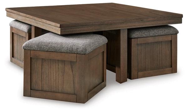 Boardernest Coffee Table with 4 Stools;BROWN