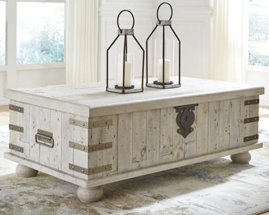 Carynhurst Lift-Top Coffee Table; White Wash/Gray