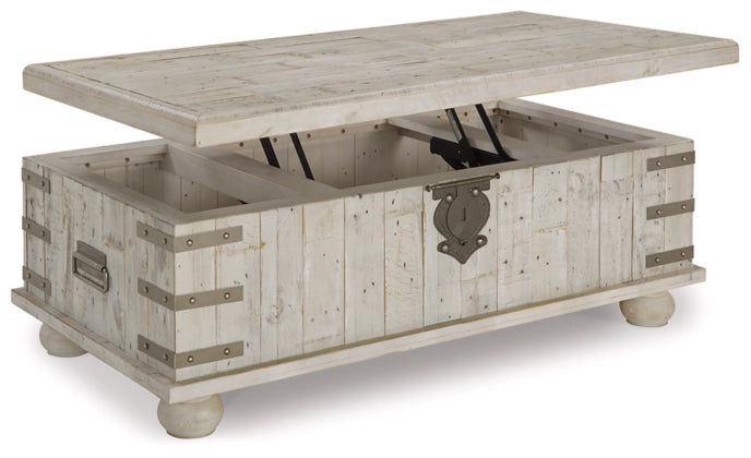 Carynhurst Lift-Top Coffee Table; White Wash/Gray