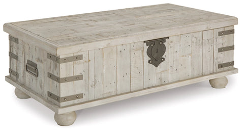 Carynhurst Lift-Top Coffee Table; White Wash/Gray