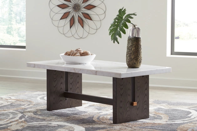 Burkhaus Rectangular Cocktail Table; White/Dark Brown