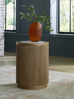 Camdill Round End Table;Light Brown/White