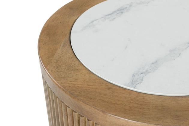 Camdill Round End Table;Light Brown/White