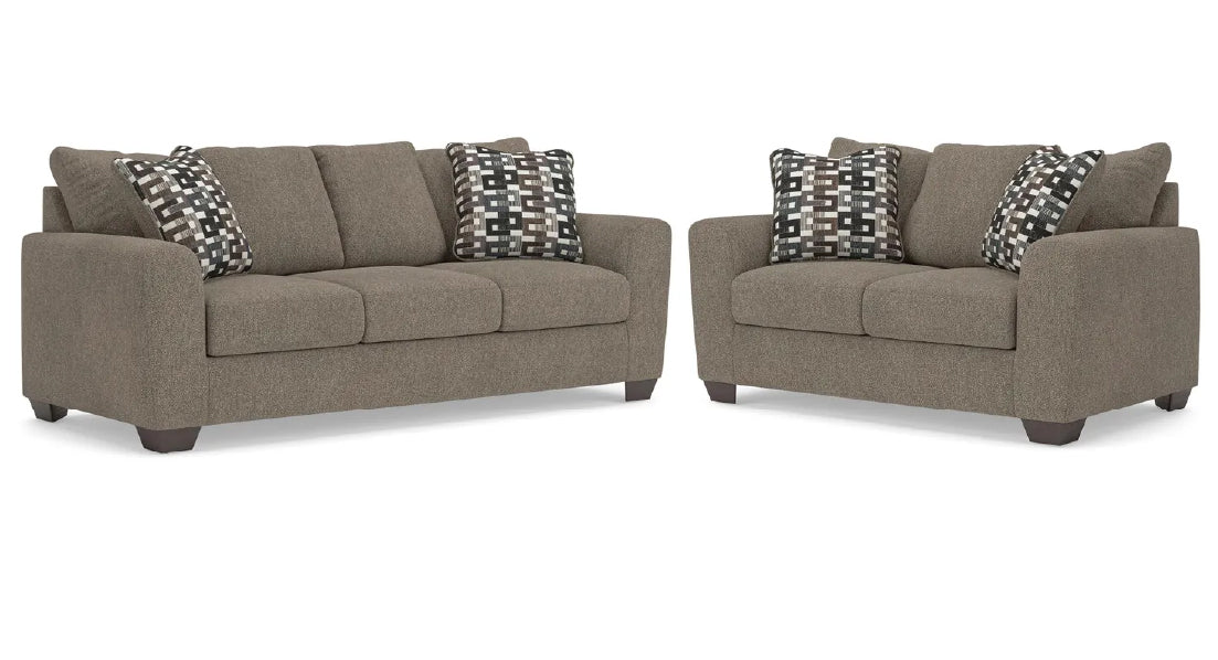 Triston-Peaks Sofa and Loveseat;Suede