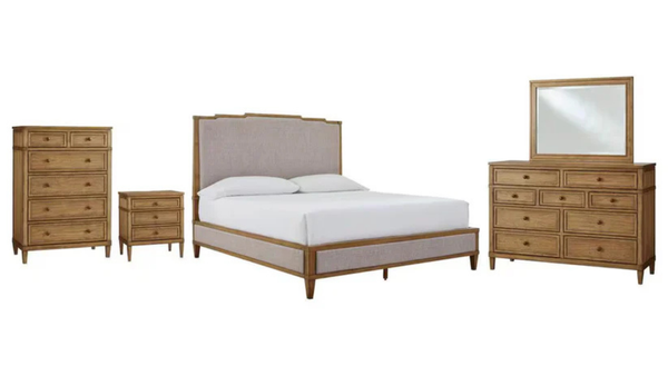 Sharlance 5-Piece King Panel Bedroom Set; Light Brown