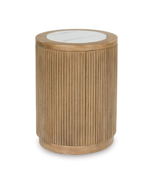 Camdill Round End Table;Light Brown/White