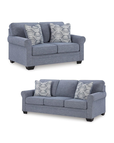 Carissa Manor Sofa and Loveseat; Denim