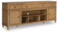 Sharlance XL TV Stand w/Fireplace Option; Light Brown