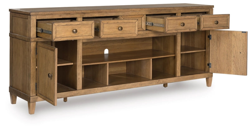 Sharlance XL TV Stand w/Fireplace Option; Light Brown