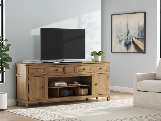 Sharlance XL TV Stand w/Fireplace Option; Light Brown