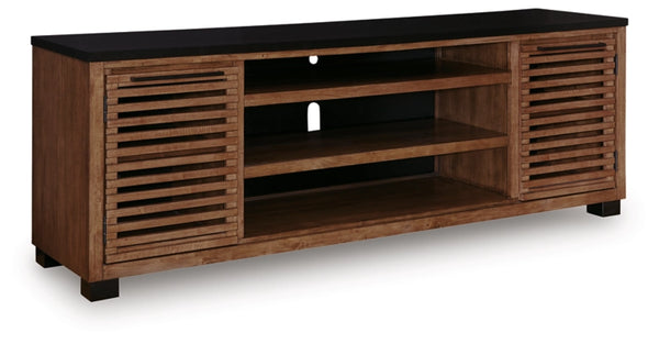 Kallari XL TV Stand w/Fireplace Option; Warm Brown/Black