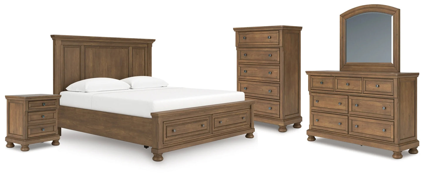 Vandenmore  5-Piece King Panel Bedroom Set;Medium Brown