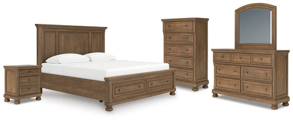 Vandenmore  5-Piece King Panel Bedroom Set;Medium Brown