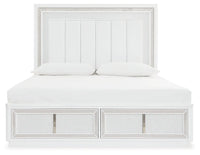Chalanna King Panel Bed with Mirrored Dresser and Two Drawer Night Stand;WHITE