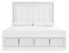 Chalanna King Panel Bed with Mirrored Dresser and Two Drawer Night Stand;WHITE