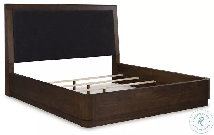 Kendamor King Upholstered Panel Bed;  Dark Brown