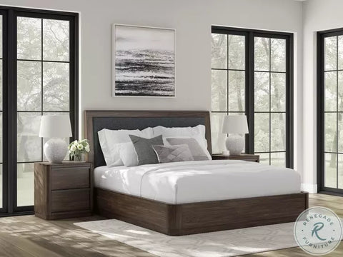 Kendamor King Upholstered Panel Bed;  Dark Brown