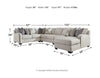 Dellara 4-Piece Sectional with LAF Corner Chaise; CHALK