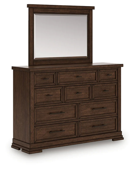 Taffenbrook Dresser and Mirror; Medium Brown