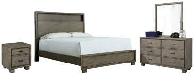 Arnett Queen Bed with Mirrored Dresser and Nightstand