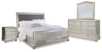 Coralayne King Sleigh Bed, Dresser, Mirror, and Nightstand