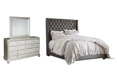 Coralayne Queen Upholstered Bed with Mirrored Dresser